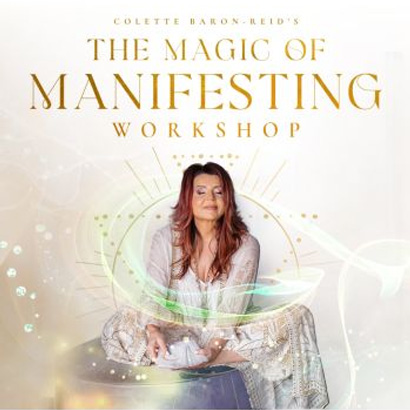 Magic of Manifesting workshop ad image, Colette with blissful expression, eyes closed